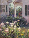 Porch Flowers by S. Leinonen Dunn, Oil on Canvas Board, sold Feb 2024