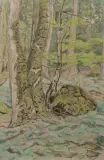 Rocher au pied de deux troncs ; en forêt d’Écouves by Paul Ranson, Pastel, sold Oct 2026