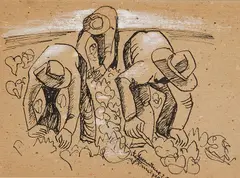 Harvesters in the Field by Fritz Brandtner, 1928, ink and gouache on paper, sold Aug 2026