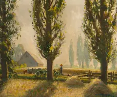Driving Home the Team by Frank Panabaker, oil on canvas, sold Aug 2026