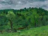 Trees, Laurentians by William Goodridge Roberts, 1958, oil on board, sold Aug 2026