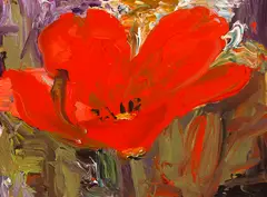 Tulip by John Hartman, oil on board, sold Aug 2026