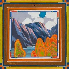 Trees and Snow-Covered Mountains by Frank Hans Johnston, tempera on board, sold Jul 2026
