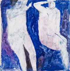 Untitled (Two Figures in Blue) by Betty Goodwin, 1965, gouache and ink on paper, sold Jun 2026