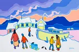 Winter Boating by Ted Harrison, 1985, acrylic on canvas, sold Jun 2026