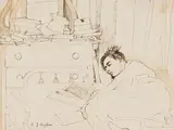 Gary, Reading by E. J. Hughes, 1935, ink on paper, sold Jun 2026