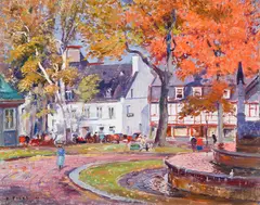 Place d'Armes, Québec by Robert Pilot, 1949, oil on canvas, sold Jun 2026