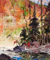 Misty on the River by Bruno Cote, oil on board, sold Jun 2026