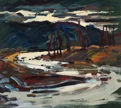 Rivière enchantée by Bruno Cote, 1976, oil on board, sold Jun 2026