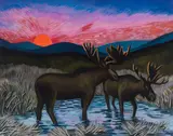 Orignaux au soleil couchant by Claude Picher, 1978, acrylic on canvas, sold Jun 2026
