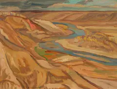 Old Man River, Alberta by A. Y. Jackson, oil on split panel, sold May 2026