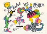 Salut Pablo by Niki de Saint Phalle, 1973, Farbserigrafie auf Papier, sold Jul 2020
