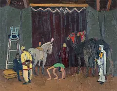 Zirkusvolk by Hermann Teuber, 1952, Öl auf Hartfaser, sold Nov 2013