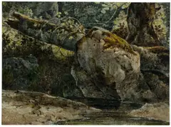 Bemooster Fels by Dresden, um 1830, Aquarell auf leichtem Karton, sold Nov 2014