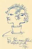 Selbstbildnis mit Martha by Otto Dix, Um 1922, Feder in blauer Tinte auf dem Vorsatzblatt des Buches: Geschichten aus Japan. Hrsg. von Hermann Hesse, Verlag Seldwyla, , sold Dec 2007