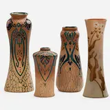 Four Vases: Three Fudji And One Woodland by Roseville Pottery, sold Sep 2017