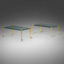 Tables, pair by T. H. Robsjohn-Gibbings, 1962, glass, gilt bronze, sold Jun 2023