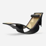 Rio chaise by Oscar and Anna Maria Niemeyer, c. 1978, lacquered wood, caning, leather, sold Jun 2023