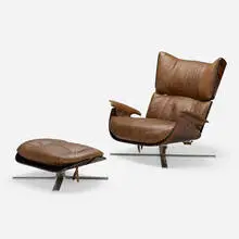 Paulistana armchair and ottoman by Jorge Zalszupin, 1959-1965, leather, jacaranda, chrome-plated steel, brass, sold Jun 2023
