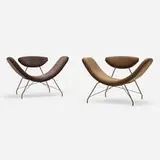 Reversivél lounge chairs, pair by Martin Eisler & Carlo Hauner, 1955, steel, velvet upholstery, sold Jun 2023