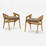 Stools model 687, pair by Gio Ponti, 1953, walnut, upholstery, sold Jun 2023