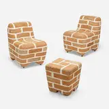 Oh It's Like Owning Property in Constantinople occasional table and chairs, pair by Ali Acerol, 1999, brick, mortar, re-bar, sold Jun 2023