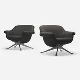 Lounge chairs model 1110, pair by Angelo Mangiarotti, 1961 / 1963, upholstery, enameled aluminum, sold Jun 2023