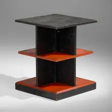 Early occasional table from the artist's cabin, Bearsville, New York by Paul Theodore Frankl, c. 1925, lacquered wood, sold Jun 2023