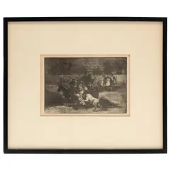 Combat dans une voiture attelee de deux mulets (Fight in a carriage harnessed to two mules), Pl. G, from La Tauromaquia (H. 243), 1814-15 by Francisco Goya, Etching, aquatint, drypoint and burin on paper, probably from a posthumous 20th century, offered Apr 2025
