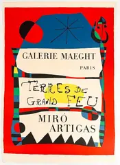 Original by Joan Miró, lithograph poster for Galerie Maeght Terres du Grand Feu, Exhibition Miro-Artiga, offered Feb 2024