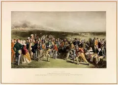 The Golfers: A Grand Match Played Over St. Andrew's Links, 1850. Good condition. Mat is fixed to by Charles Lees, engraving.Â Approx. 26 in. H x 32 in. W. 16.5 in. H x 23.5 in. W (plate), offered Oct 2023