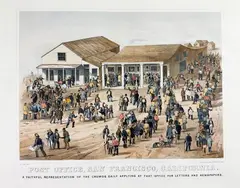 After by William Endicott H.F. Cox, Lithograph, Hand Colored, Post Office, San Francisco, California, c. 1860, offered May 2023