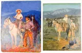 Round Up Romance/By the Campfire, signed lower right on by Gayle Porter Hoskins, oil "Gayle Hoskins". Approx. 10Â 7/8 x 8 1/2 in. Wear to edges and corners. Tape, offered May 2023
