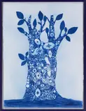Blue Ware Ornamental by Kristen Hassenfled, 2008, serigraph with collage on paper, offered Dec 2024