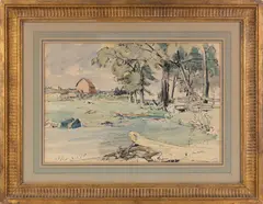 River Scene by James McBey, Charcoal and watercolor, offered Dec 2024