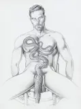 Surreal Snake Tattoo.' 2000. Charcoal and graphite on paper. Signed and dated at bottom left by Kent Neffendorf, Charcoal and graphite on paper, offered Oct 2024