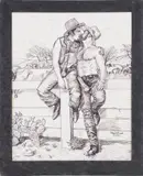 Kissin Cowboys (Self Portrait of Erotic Artist Marc Debauch and his lover Eduardo Parra) by Marc DeBauch, 1997, Gouache on paper, offered Oct 2024