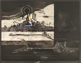 Requiem Pour Une Ville Morte (Requiem for a Dead City) by Assadour Bezdikian, 1980, Etching with hand done watercolor additions, offered Oct 2024