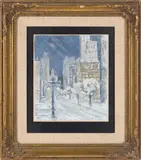 City in Snow by Irving G. Lehman, Oil on paper, offered Oct 2024