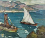 Seascape with Two Ships by Tani Tiln Dalmatatetenger, Oil on canvas, offered Oct 2024
