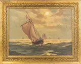 Ship at Sea by Alexander Nelke, Oil on canvas over panel, offered Oct 2024