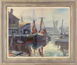 Harbor Scene by Russ Webster, Oil on canvas, offered Oct 2024