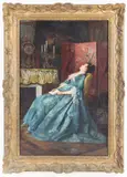 Reclining Woman in Blue by Emile BarÃ©, Oil on panel, offered Oct 2024