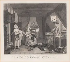 The Distressed Poet (1740) by William Hogarth, Engraving, offered Oct 2024