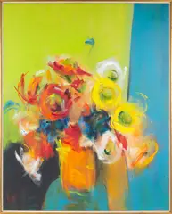 Flowers by Mae Biagi, Oil on canvas, offered Oct 2024