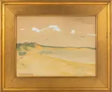 '"Beach." by Elizabeth Kent Crosby, Watercolor and gouache on tan paper, offered Oct 2024