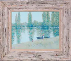 River Scene with Young Family by Andre Gisson, Oil on canvas, offered Oct 2024