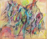 Abstract with Spring Palette by Nathaniel, 1979, Oil on board, offered Oct 2024