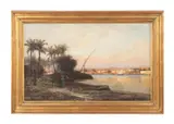 Cairo Beneath Giza by Fritz Brauer, 1882, oil on canvas, sold Apr 2024