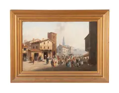 Untitled (Village Scene) by Anton Schoth, oil on canvas, sold Apr 2024